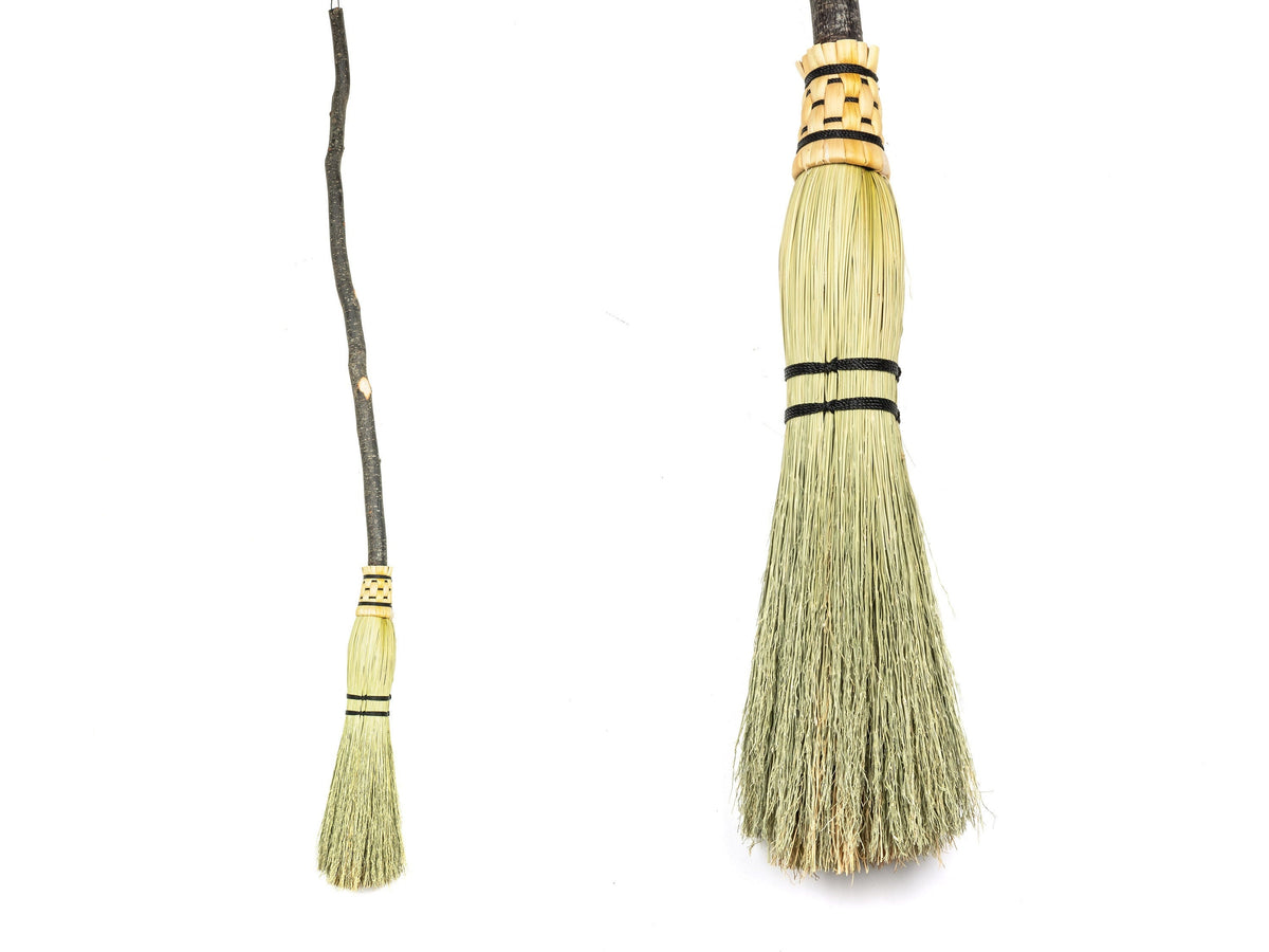 Handmade broom, kitchen, sweeping, factory besom, shaker, fireplace, dyed broomcorn, witch, hearth, bamboo, fire cured