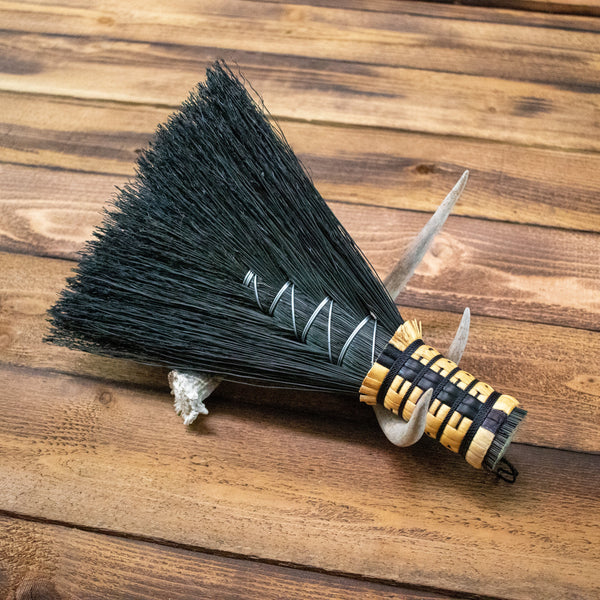 Hawk Tail Whisk Broom - Black - Vintage, Handmade, Natural, Traditional, Rustic, Housewarming gift, Wedding gift, Home Decor
